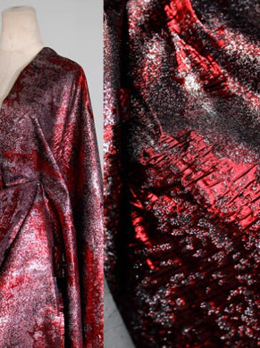Glossy texture jacquard fabric, red black silver color coat pants fabric
