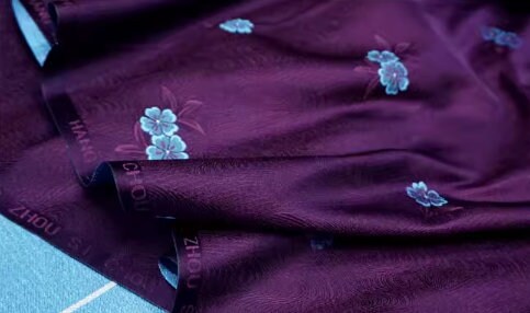 Deep purple peach blossom brocade fabric, jacqurad fabric, cheongsam, Hanfu, Cosplay dress fabric