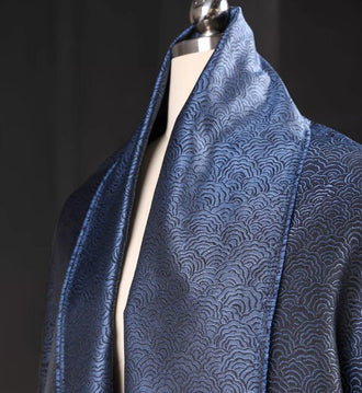 Water patterned jacquard fabric, navy blue jacquard fabric, by the yard