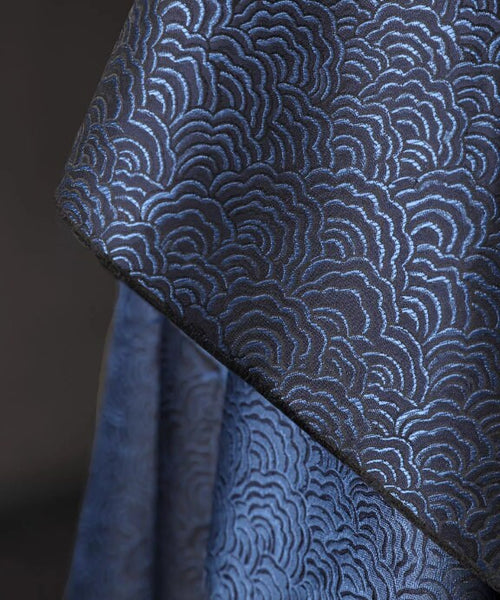 Water patterned jacquard fabric, navy blue jacquard fabric, by the yard