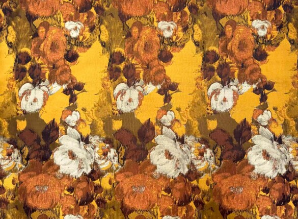ON SALE, Vintage Yellow Brown Oil Painting Style Jacquard Fabric Dress Set Dress Fabric, Fabric by the yard