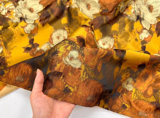 ON SALE, Vintage Yellow Brown Oil Painting Style Jacquard Fabric Dress Set Dress Fabric, Fabric by the yard