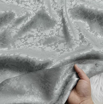 Dragon Pattern Grey Color Jacquard Silk Fabric Chinese Cheongsam Clothing Silk Fabric