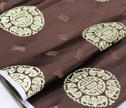 Chinese style black/coffee/blue/gold color brocade satin fabric, cushion fabric, Fu Shou style fabric, beautiful meaning  pattern fabric