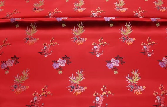 Chinese style red/green/blue/purple red color brocade satin fabric, cushion fabric, flower style fabric, beautiful meaning  pattern fabric