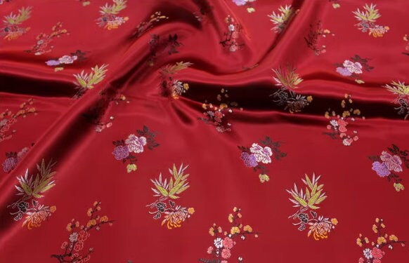 Chinese style red/green/blue/purple red color brocade satin fabric, cushion fabric, flower style fabric, beautiful meaning  pattern fabric