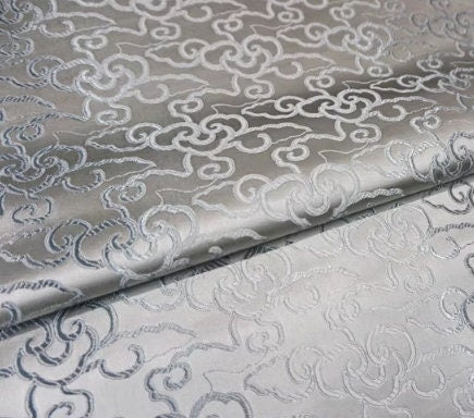 Chinese Traditional Auspicious Patterns Fabric, Silver Grey Brocade Fabric, Jacquard Fabric, Lucky Pattern Fabric
