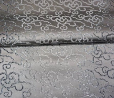 Chinese Traditional Auspicious Patterns Fabric, Silver Grey Brocade Fabric, Jacquard Fabric, Lucky Pattern Fabric