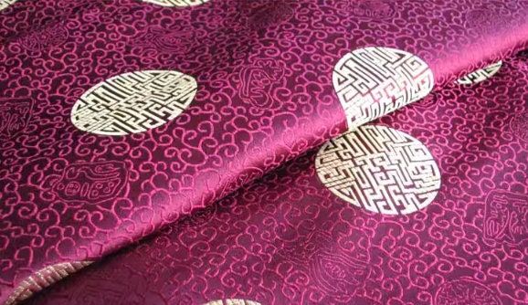 Chinese Traditional Auspicious Patterns Fabric, Purple Red Gold Brocade Fabric, Jacquard Fabric, Lucky Pattern Fabric