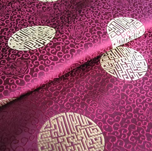 Chinese Traditional Auspicious Patterns Fabric, Purple Red Gold Brocade Fabric, Jacquard Fabric, Lucky Pattern Fabric