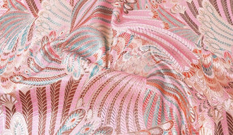 Pink color brocade fabric with peacock feather style, jacquard fabric, Cosplay dress fabric, by the yard