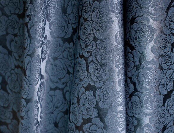 Bright soft rose pattern fabric, dark navy blue fabric,  smooth jacquard fabric