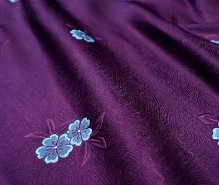 Deep purple peach blossom brocade fabric, jacqurad fabric, cheongsam, Hanfu, Cosplay dress fabric