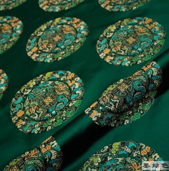 Dark green/red color jacquard fabric, brocade fabric, dragon style brocade fabric, by the yard