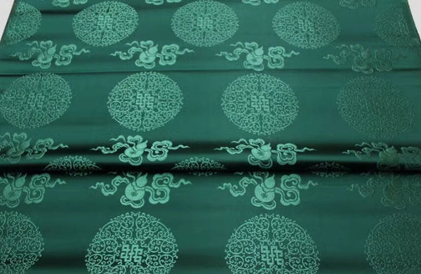 Dark green color gourd pattern brocade fabric, jacquard fabric, by the yard