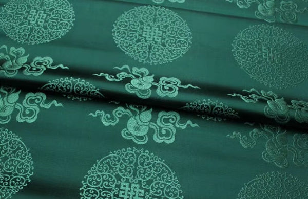 Dark green color gourd pattern brocade fabric, jacquard fabric, by the yard