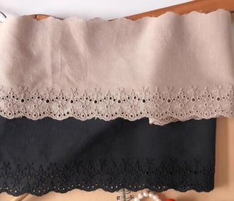 SALE, Khaki /black color lace trim, cotton lace Trim, DIY Dress lace Trim, Wedding accessories by the yard - 4.33" wide 2 yards long