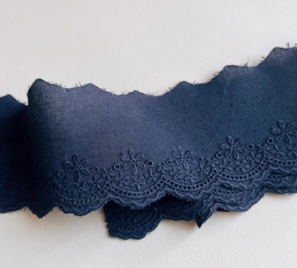 SALE, Navy blue color lace trim, cotton lace Trim, DIY Dress lace Trim, Wedding accessories by the yard - 2.36" wide 2 yards long