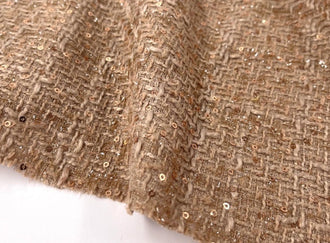 Autumn fabric, camel color sequin embroidered woven fabric, woven tweed fabric, by the yard