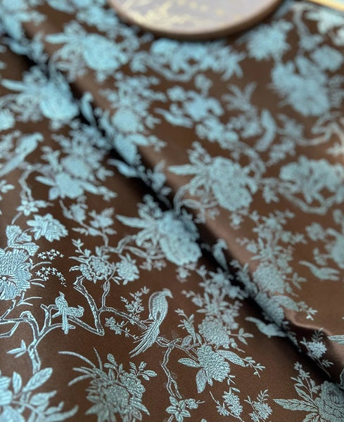 Coffee color brocade fabric, jacquard fabric, by the yard