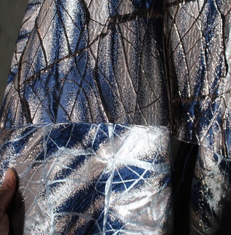 Dark Blue Gold Linen Jacquard Fabric Hanfu Qipao DIY Fabric Wedding Fabric Cosplay Dress Fabric