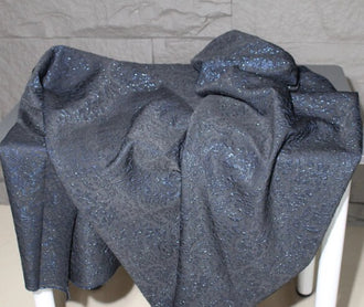 Dark blue patterned fabric with embossed and pleated texture, three-dimensional jacquard dress, designer fabric