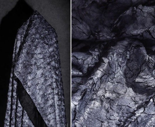 Grey black/ gold black color fur and woolen fabric, texture fabric, faux fur fabric, jacket dress, cosplay dress fabric