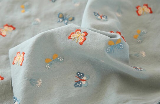 SALE, Butterfly embroidered cotton linen fabric, canvas fabric, handbags fabric, sofas fabric, pillows fabric, seat cushions fabric