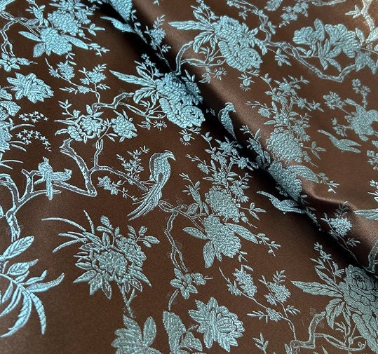 Coffee color brocade fabric, jacquard fabric, by the yard