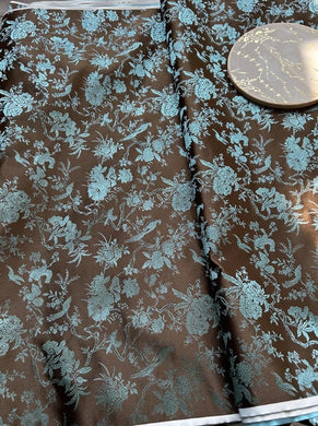 Coffee color brocade fabric, jacquard fabric, by the yard