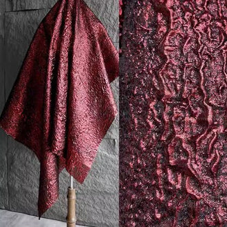 Dark Red Black Jacquard Fabric Hanfu Qipao DIY Fabric Wedding Fabric Cosplay Dress Fabric