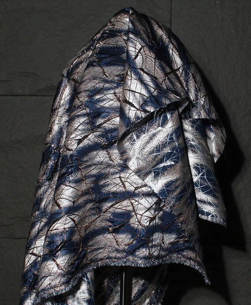 Dark Blue Gold Linen Jacquard Fabric Hanfu Qipao DIY Fabric Wedding Fabric Cosplay Dress Fabric