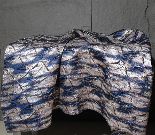 Dark Blue Gold Linen Jacquard Fabric Hanfu Qipao DIY Fabric Wedding Fabric Cosplay Dress Fabric
