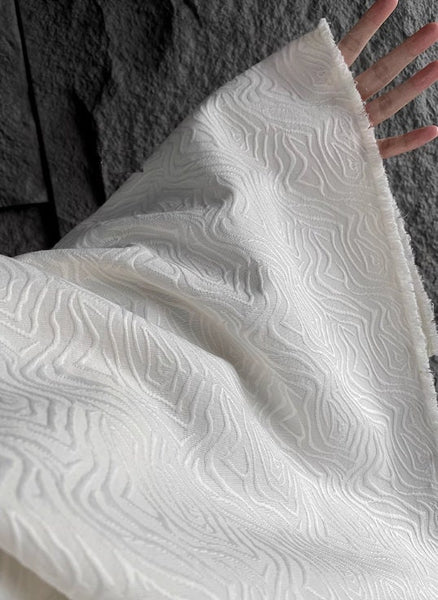 Cream-white color patterned three-dimensional texture jacquard fabric, wedding dress fabric, qipao fabric