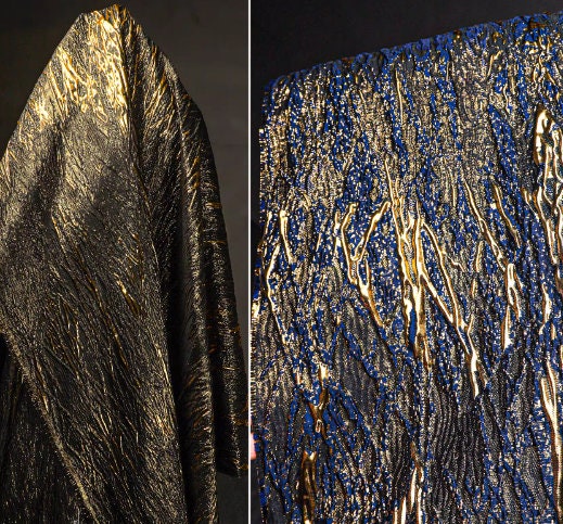 Black gold color/blue gold color jacquard fabric, fashion jacket jacquard fabric, wedding dress fabric, by the yard