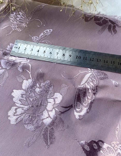 Chinese style purple pink butterfly fabric, thin jacquard fabric, silk artificial cotton fabric shirt, qipao, Hanfu fabric
