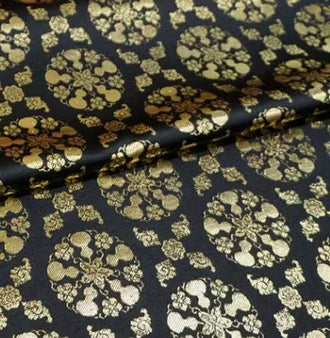 Black color brocade fabric with gold gourd pattern, jacquard fabric, Chinese patterns brocade fabric,  by the yard