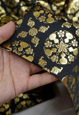Black color brocade fabric with gold gourd pattern, jacquard fabric, Chinese patterns brocade fabric,  by the yard