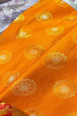 Orange color brocade fabric with yellow pattern, jacquard brocade fabric, by the yard-59"inches wide