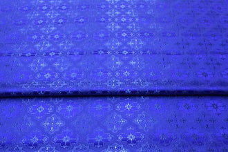 Blue color brocade fabric, jacquard fabric, by the yard
