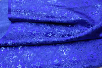 Blue color brocade fabric, jacquard fabric, by the yard