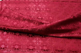 Dark red color brocade fabric, jacquard fabric, by the yard