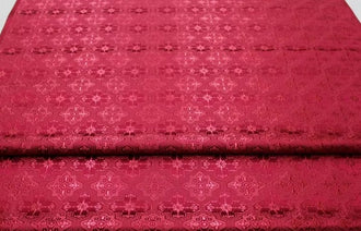 Dark red color brocade fabric, jacquard fabric, by the yard