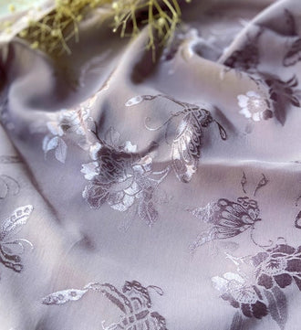 Chinese style purple pink butterfly fabric, thin jacquard fabric, silk artificial cotton fabric shirt, qipao, Hanfu fabric