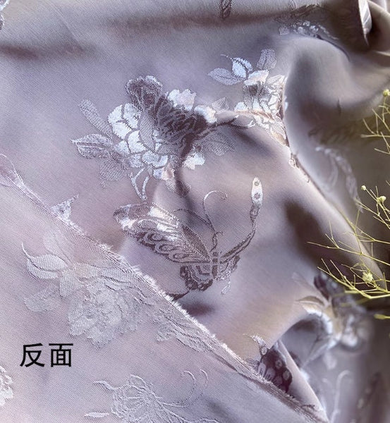 Chinese style purple pink butterfly fabric, thin jacquard fabric, silk artificial cotton fabric shirt, qipao, Hanfu fabric
