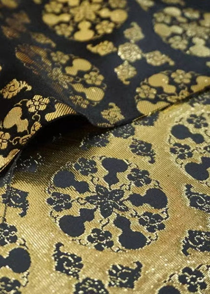 Black color brocade fabric with gold gourd pattern, jacquard fabric, Chinese patterns brocade fabric,  by the yard