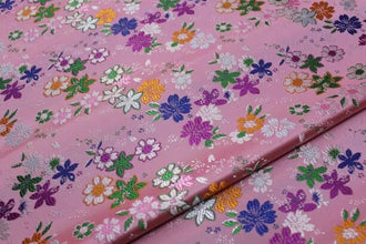 Pink color brocade fabric with flora pattern, jacquard fabric,  cosplay dress fabric, by the yard