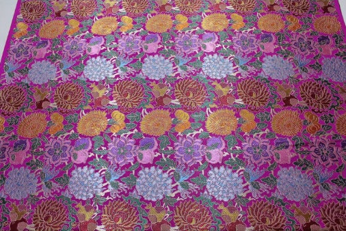 Rose red color brocade fabric, flower jacquard fabric, by the yard