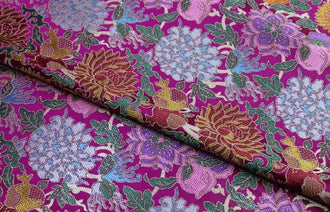 Rose red color brocade fabric, flower jacquard fabric, by the yard