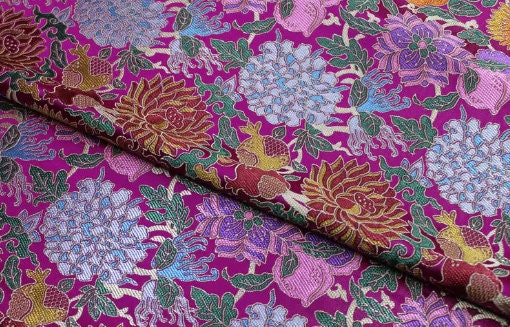 Rose red color brocade fabric, flower jacquard fabric, by the yard